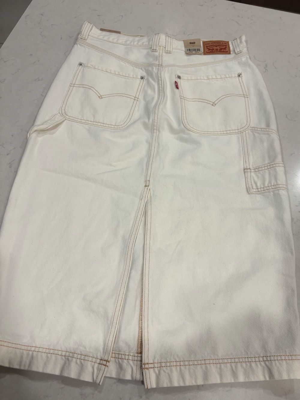 Levi's Cream Carpenter Denim Skirt with Back Slit